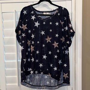Umgee Navy Star Print Short Sleeve Top